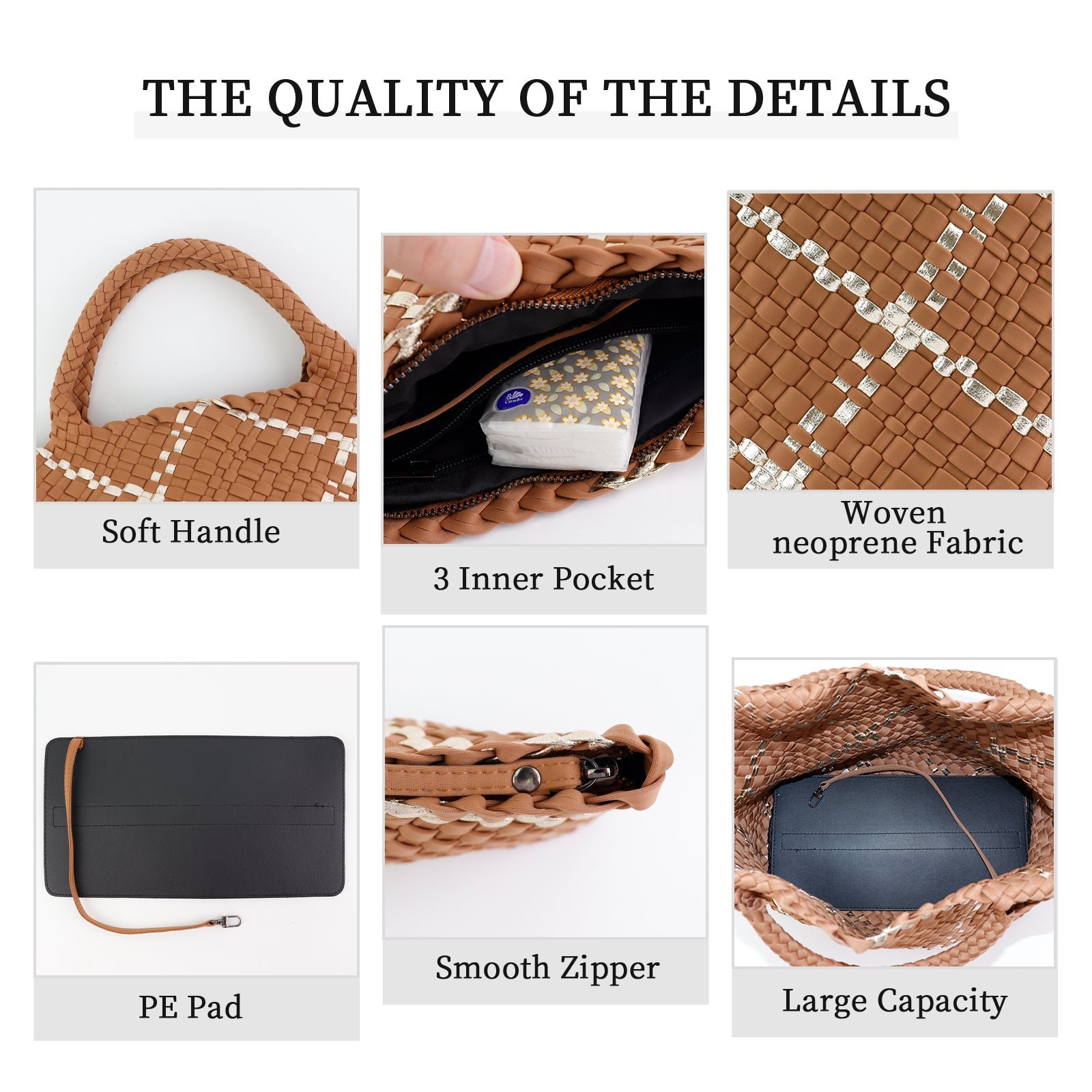 Colorblock Neoprene Woven Bag - Camel - Image 3