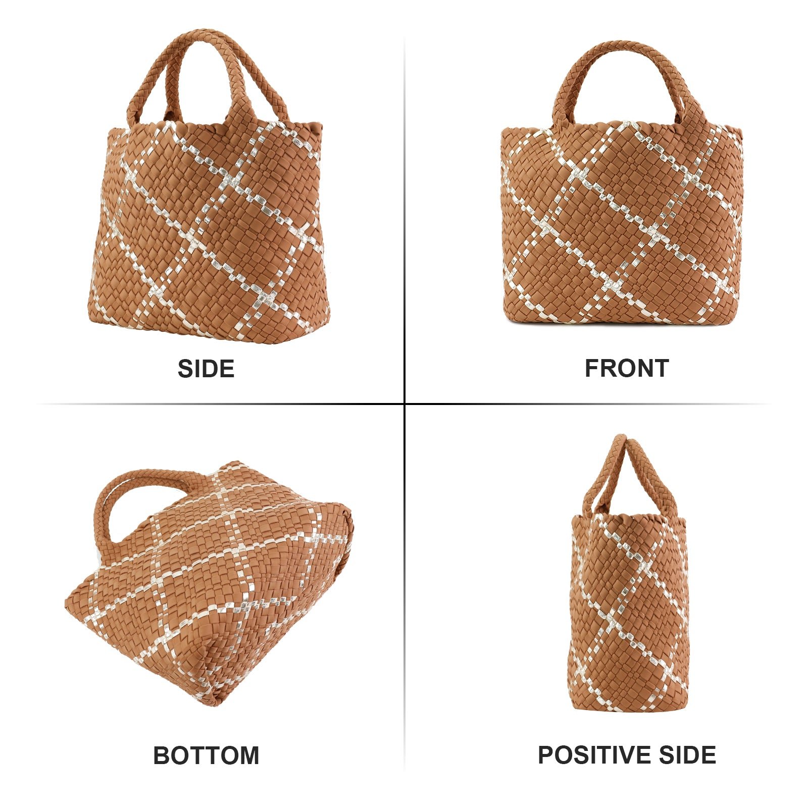 Colorblock Neoprene Woven Bag - Camel - Image 4