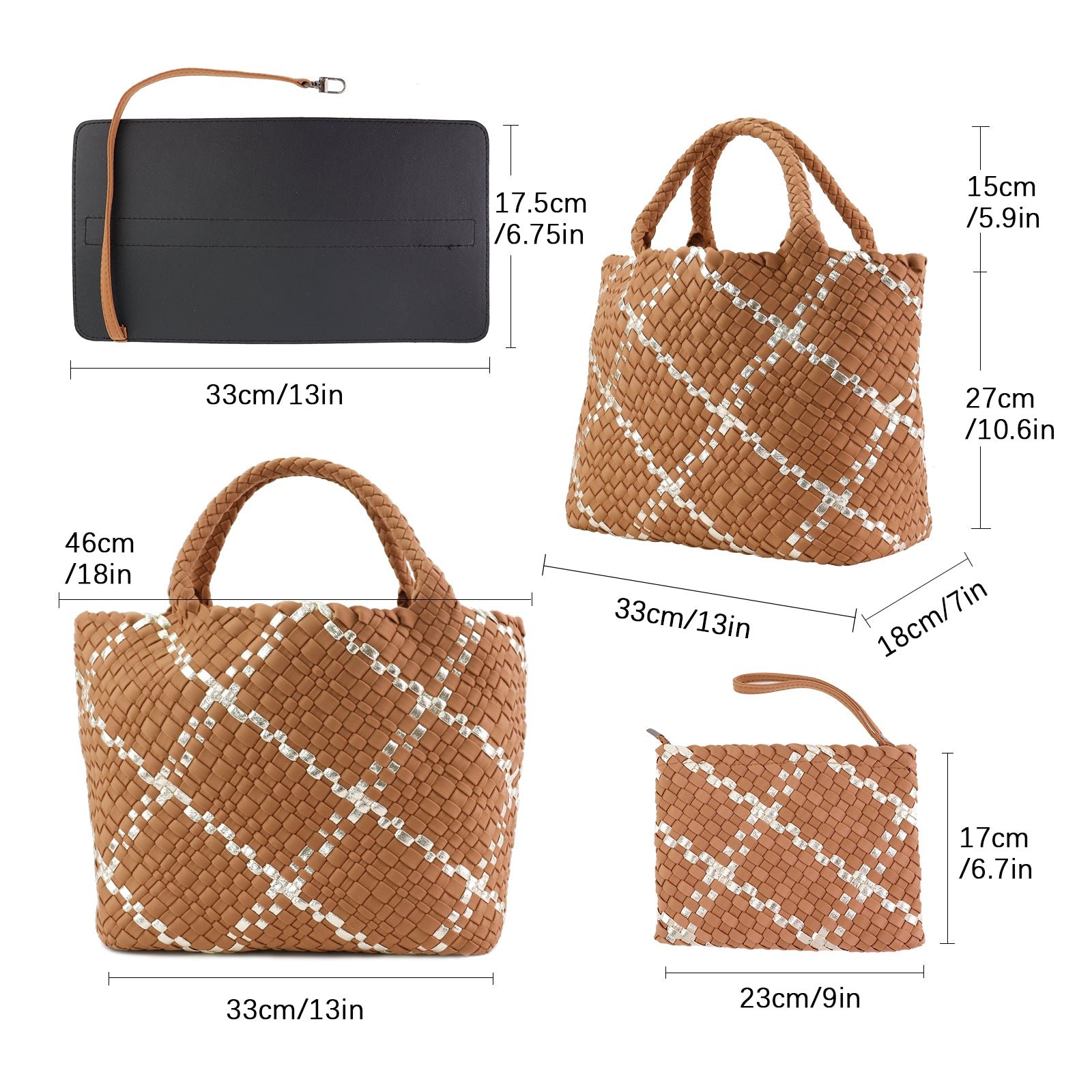 Colorblock Neoprene Woven Bag - Camel - Image 5