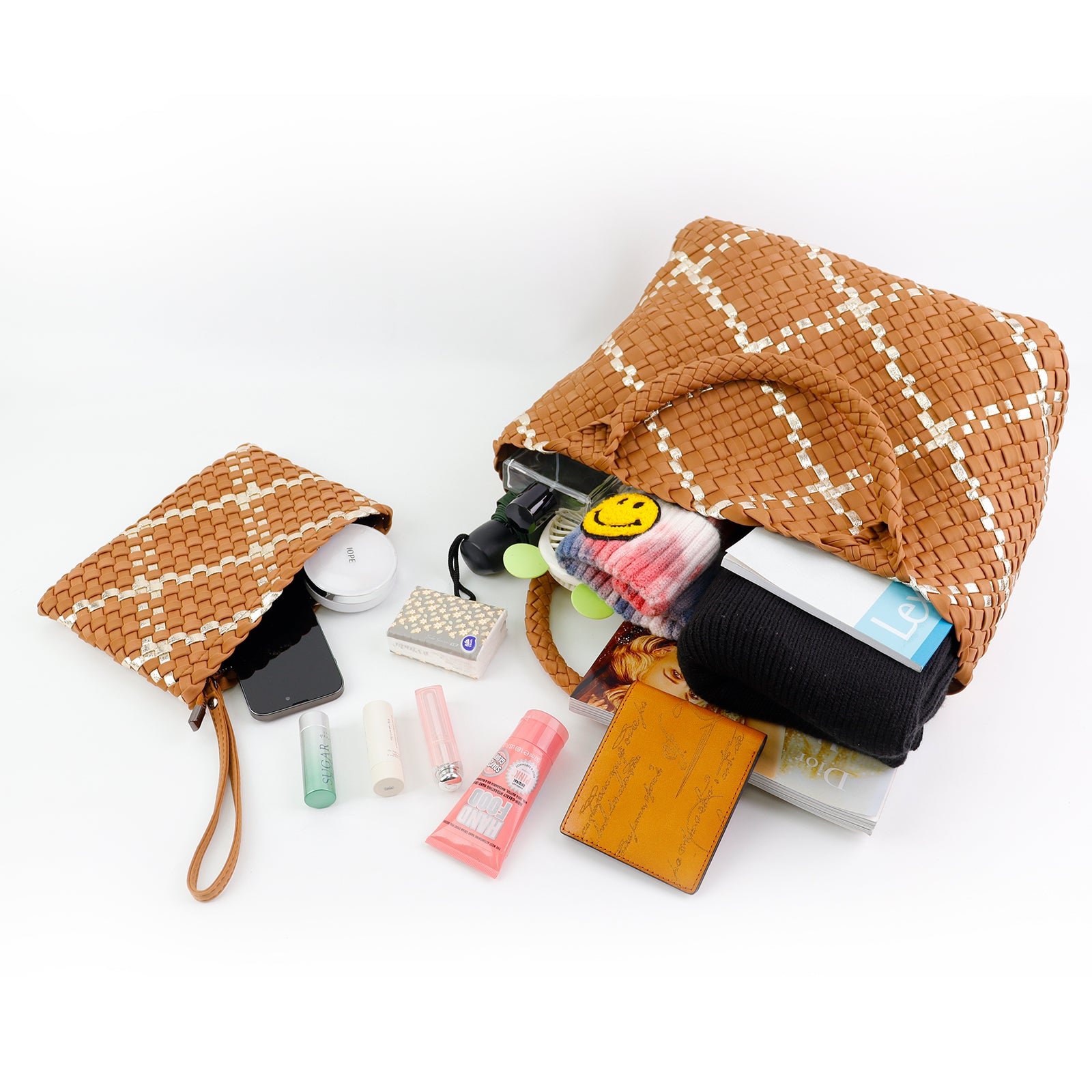 Colorblock Neoprene Woven Bag - Camel - Image 6