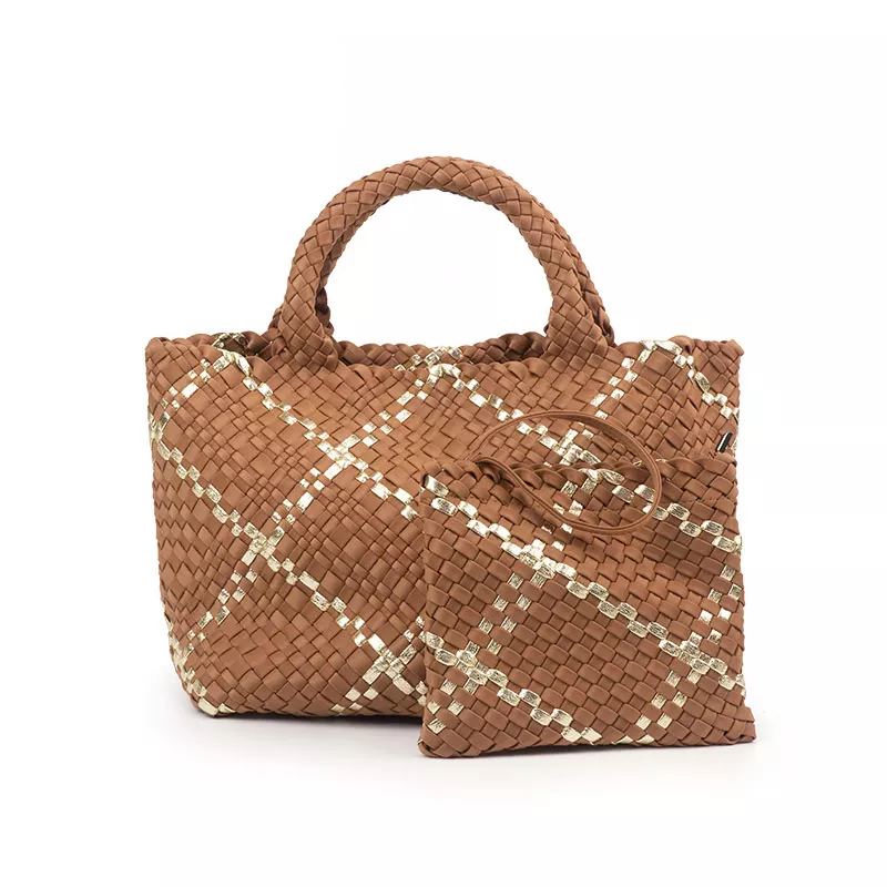 Colorblock Neoprene Woven Bag - Camel - Image 2